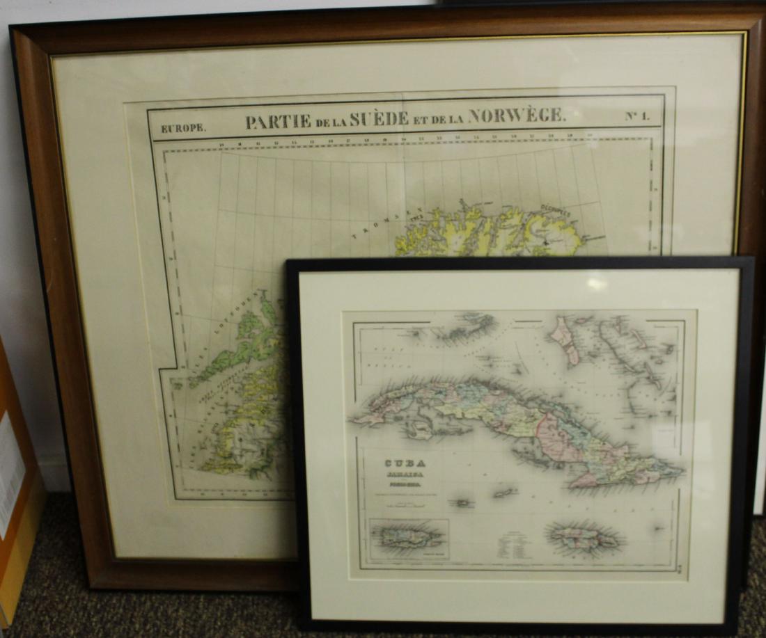 Two 19th c Maps: 19th c Atlas page map of Norway - Partie de la Suede et de la Norwege on two sheets plate 22x 19"; 1855 Colton map of Cuba, Jamaica and Puerto Rico 12 x15"