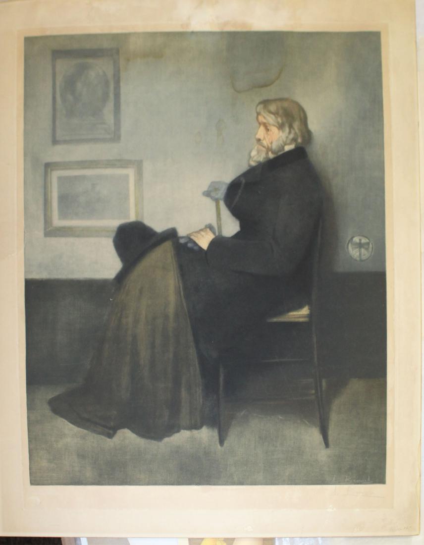 After James McNeill Whistler (1834-1903): Auguste Brouet (FR 1872-1941 ) Hand colored aquatint After James Mcneill Whistler (1834-1904) Thomas Carlyle 21 x 26" unframed