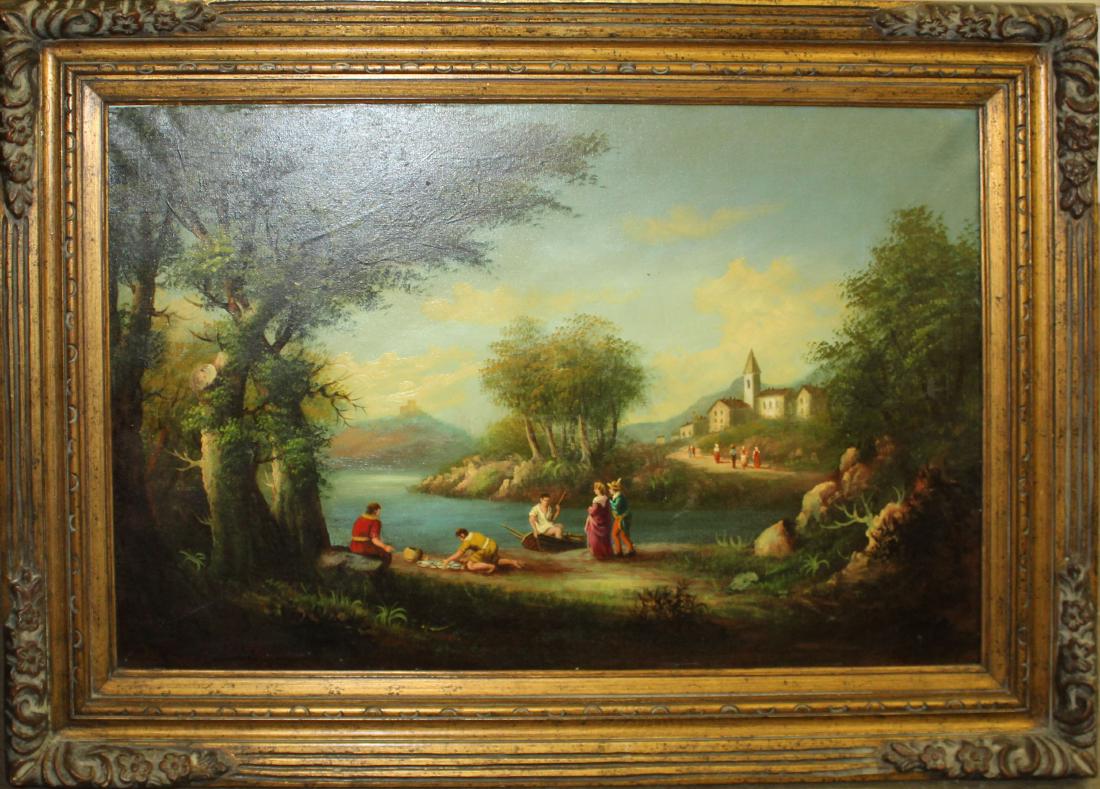 R Poli (20th c ) Italian rural landscape: circa 1960's commercial oil on canvas of an Italian rural landscape signed lower left R Poli 24 x 36"