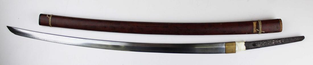 Japanese Edo or Meji Period un mounted Katana: Japanese Edo or Meji Period Katana/ long sword (18th or 19th c) unmounted in scabbard signed tang 24" blade 34" overall