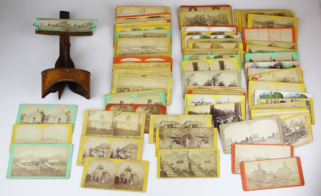 19th c stereoviews including Vermont: 19th c stereoviews including Vermont (99 pcs), with viewer, includes seldom seen Camp Watson, Milton, VT views