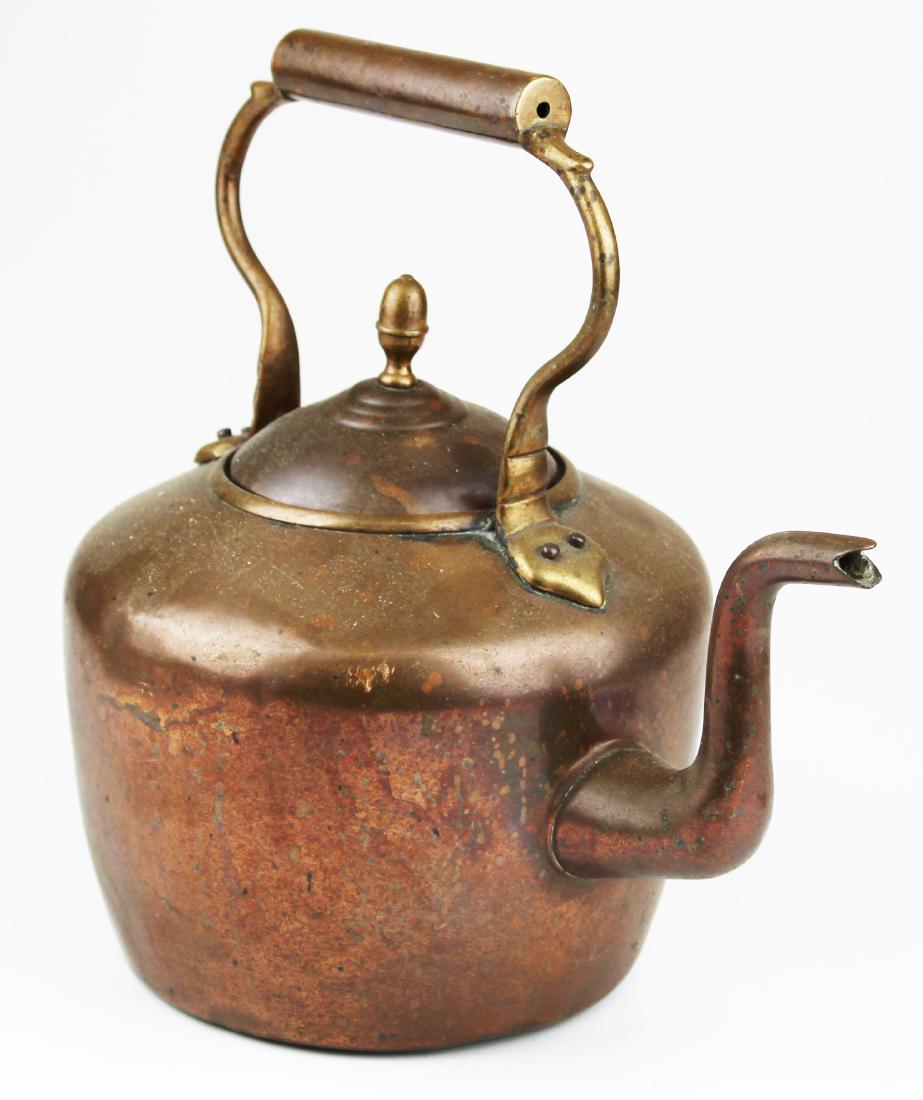 ca 1800 copper goose neck kettle: ca 1800 copper goose neck kettle, dovetailed construction, overall ht 11"