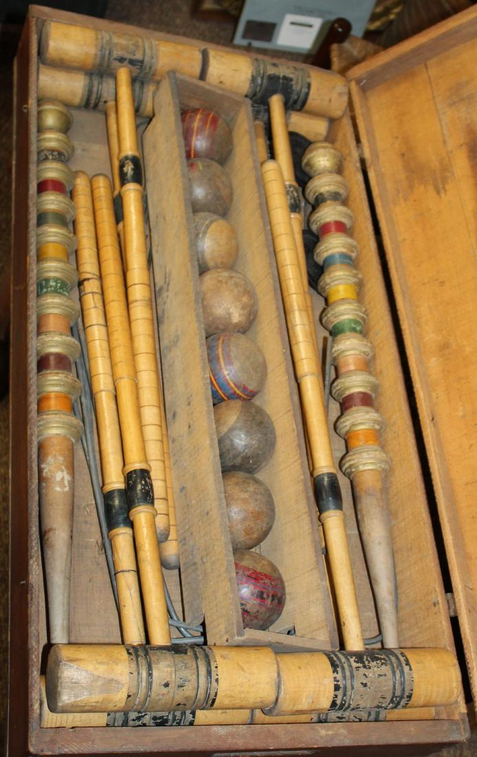 19th c cased croquet set: 19th century cased croquet set