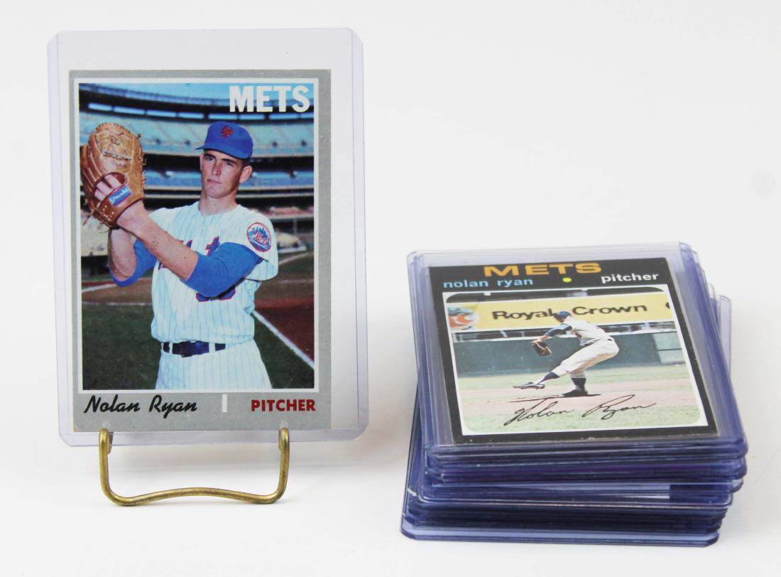 A group of 16 Nolan Ryan cards: A group of 16 Nolan Ryan baseball cards including Strike out king 1970, 71 Topps Sharp, 1972, 73, 76, 77, 1978 and more.