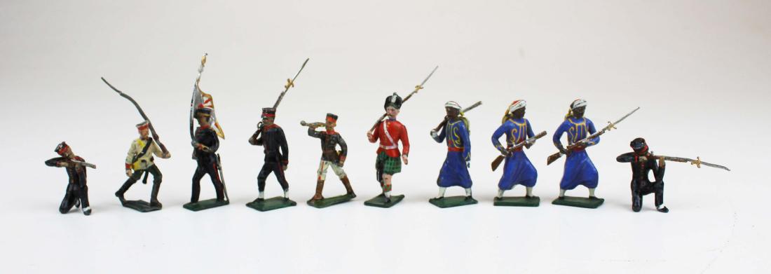 CBC Mignot French cast metal soldiers: CBC Mignot Japonaise cast metal soldiers, sold with Maison Lucotte cast metal soldiers, boxed sets, 12" x 7" x 1 3/4"