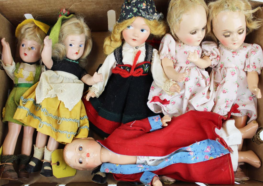 six Madame Alexander, Effanbee dolls: five Madame Alexander, one Effanbee composition dolls, hts 9" to 11"