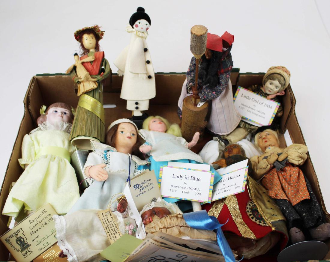 ten contemporary designer dolls: ten contemporary designer dolls- Bernard Ravca, Richard Crowe, Helen Bullard, Betty Curtis, Madeline Saucier, Muriel Bruyer, Janet Hazen, Una R Yahkub, Diana Lence Crosby, Lorraine Gendron, hts 8 1/2"