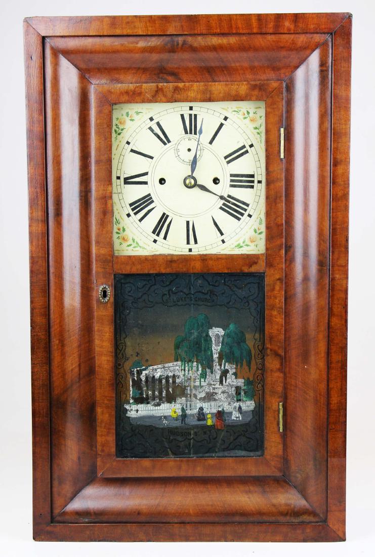 Rare Richard Ward Salembridge CT: Rare Richard Ward Salembridge CT for Wightman & Sperry NYC mahogany ogee shelf clock. 8 day brass works with second hand. Original paper label. Lower tablet with image of ST Luke's Church Hudson NY. 2