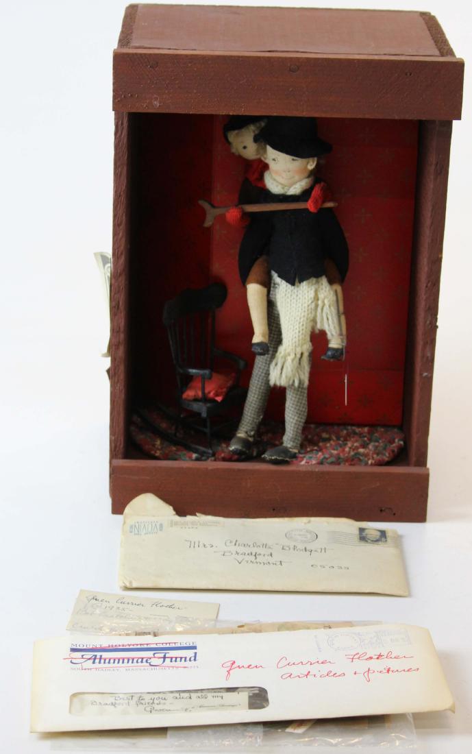Gwen C. Flather Bob Cratchet and Tiny Tim: 1947 Gwen Currier Flather (Meredith, NH NIADA artist) cloth dolls- Bob Cratchet & Tiny Tim, with letter from the artist, certification card by the artist, clippings, & notes