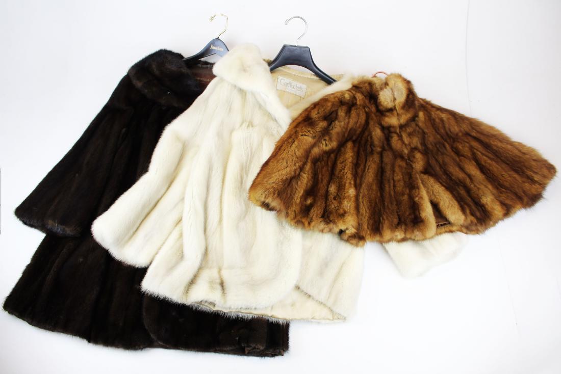 4 vintage fur coats including silver mink jacket: 4 vintage furs including fine Garfinkel's silver mink jacket, dark brown mink jacket, 1940's full length black coat with mink collar, brown fur cape (split in back)