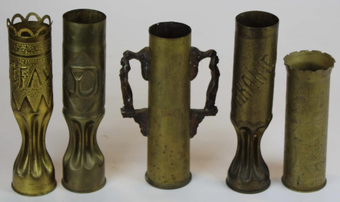 Five trench Art Vases: Five Trench Art Vases
