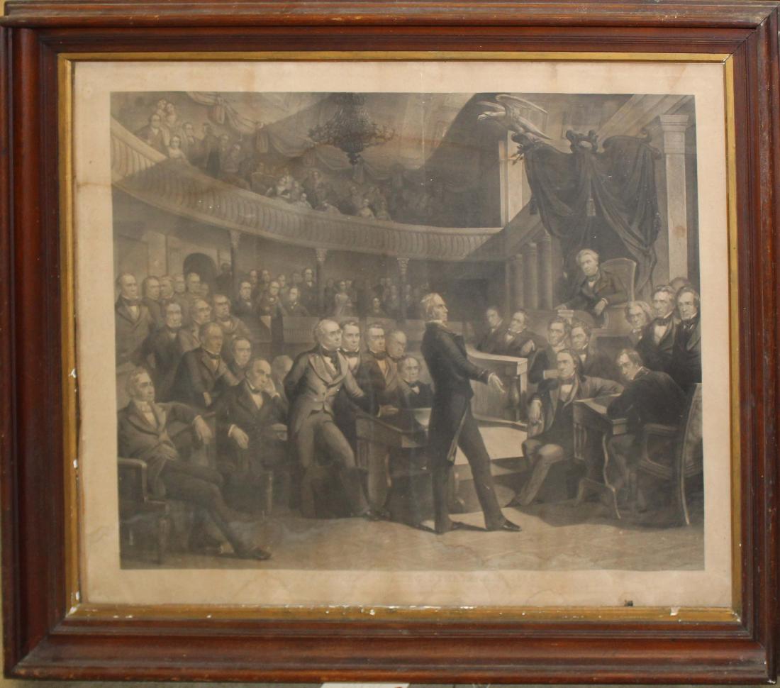 R White Church "The United States Senate AD 1850": R White Church Engraving "The United States Senate AD 1850" steel engraving, minor losses, staining, foxing plate measures 27 x 33.5"