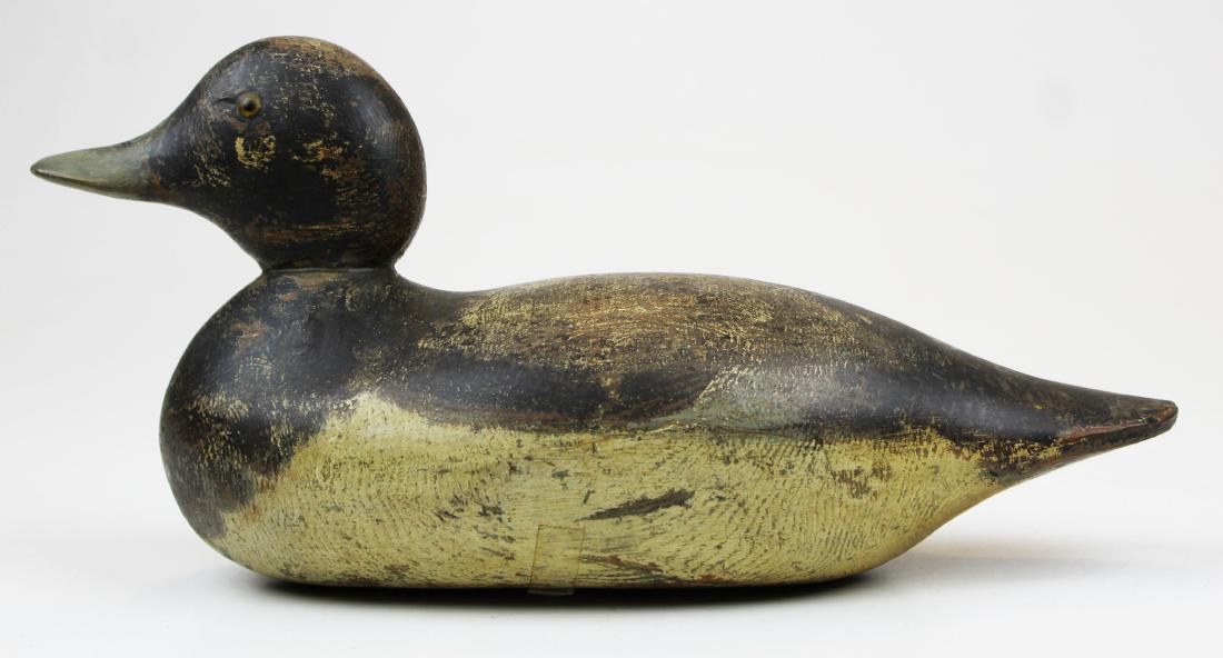 Mason standard grade bluebill decoy: Mason standard grade bluebill drake decoy. Rubbed paint, glass eyes.