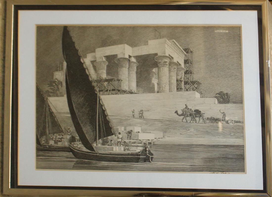 Franklin Booth (AM 1874-1948) Egyptians: Franklin Booth (American 1874-1948) Egyptians engraving on paper with ink signature lower right and note from Booth included reverse- 12 x 16"