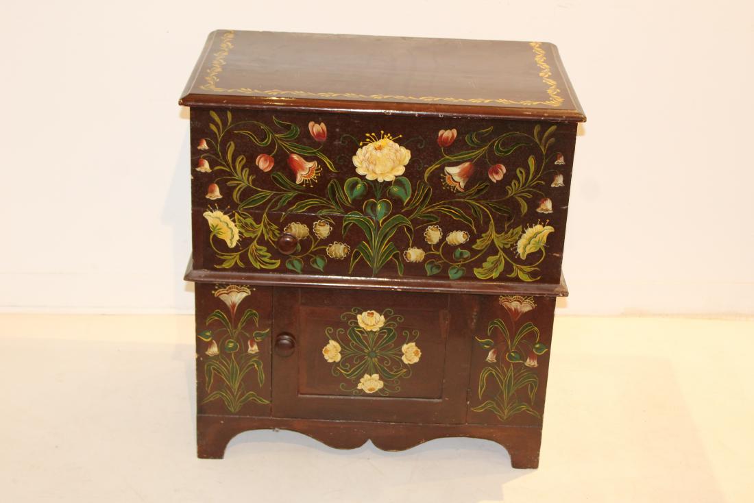 Paint Decorated Commode: 19th c. lid top painted commode. 29"w x 18"d x 30"h