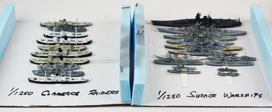 Ship models in 1 1250 scale: Surface Combatant Warships ( 14 pcs), German Commerce Raider Auxiliary Warships/ Hilfskreuzer (10 pcs) metal ship models in 1: 1250 scale, lengths form 1 1/2" to 8 1/4"