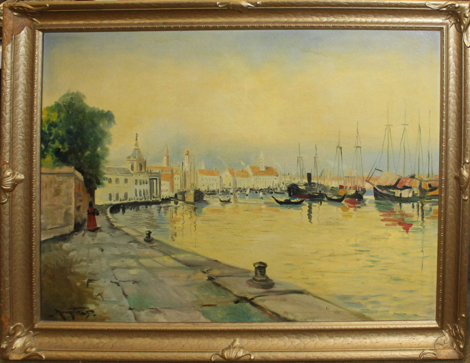 Josef Pierre Nuyttens (AM 1885-1960): Josef Pierre Nuyttens (American 1885-1960) Venetian Sunset oil on canvas signed lower left identified reverse 28 x 38"