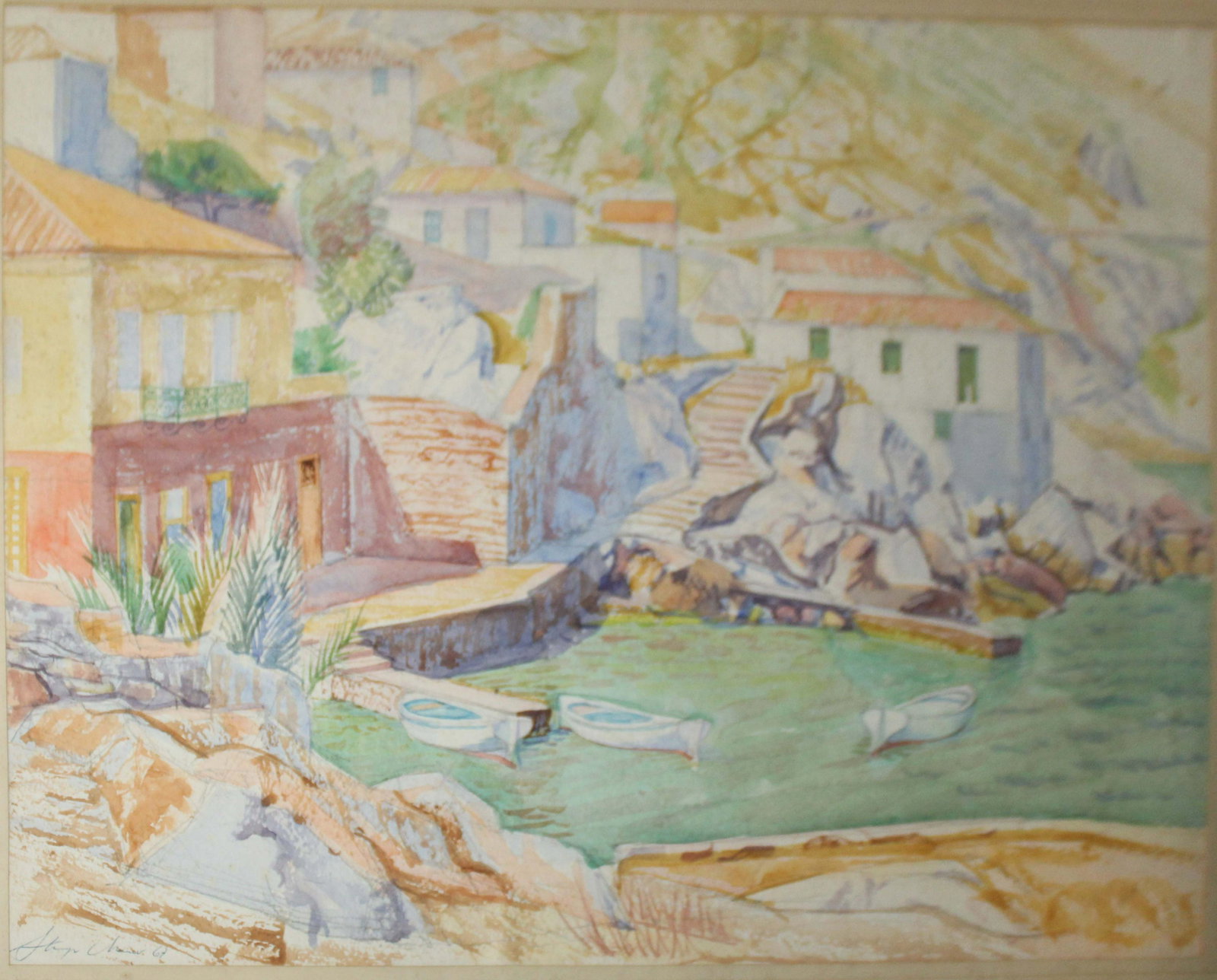 Sturges Mower (Am1922-): Sturges Mower (American 1922-) Mediterranean steps watercolor on paper signed lower left 17 x 23"