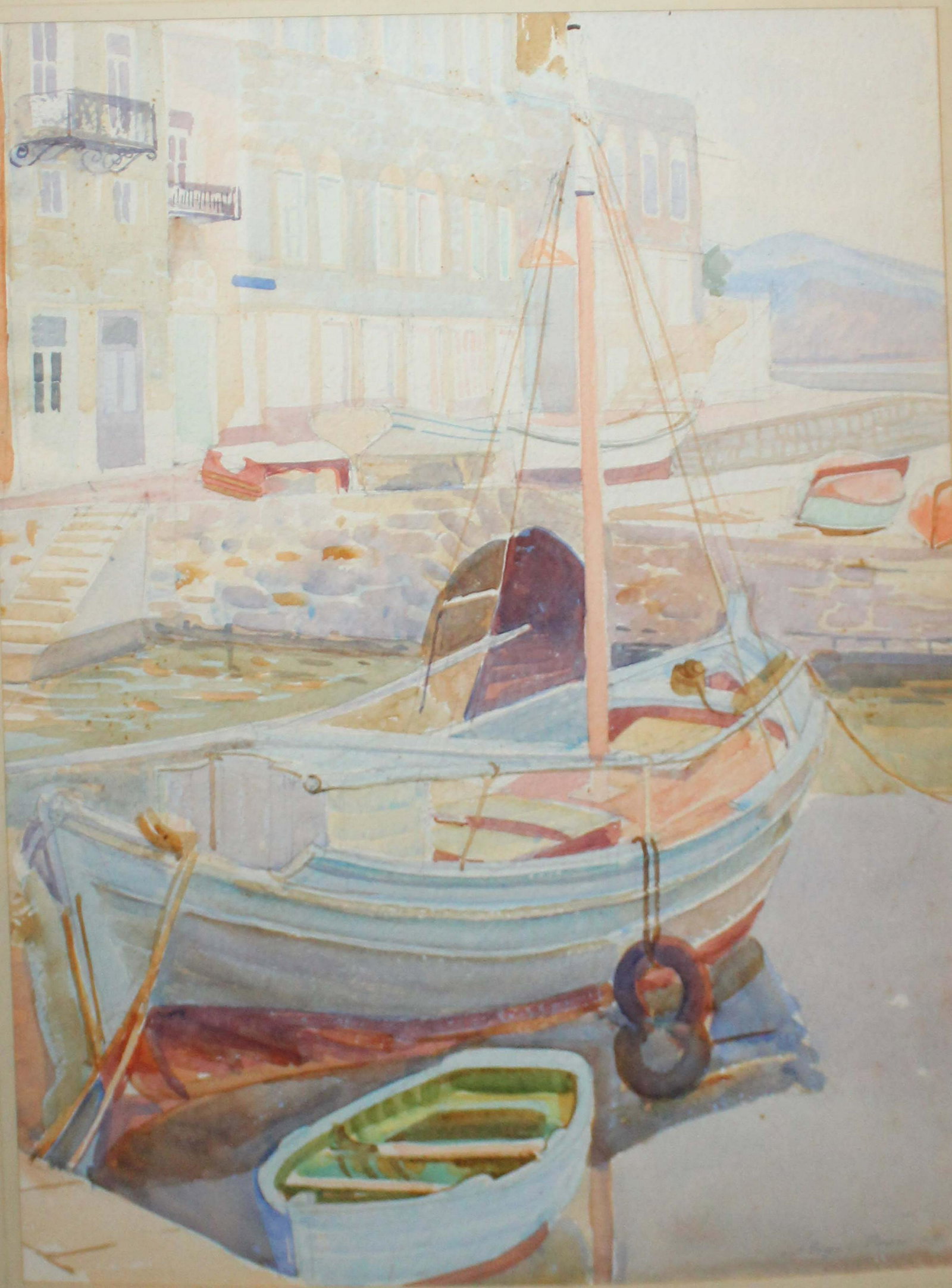 Sturges Mower (AM 1922-) Ship at rest: Sturges Mower (American 1922-) Ship at rest watercolor on paper signed lower right 17 x 22"