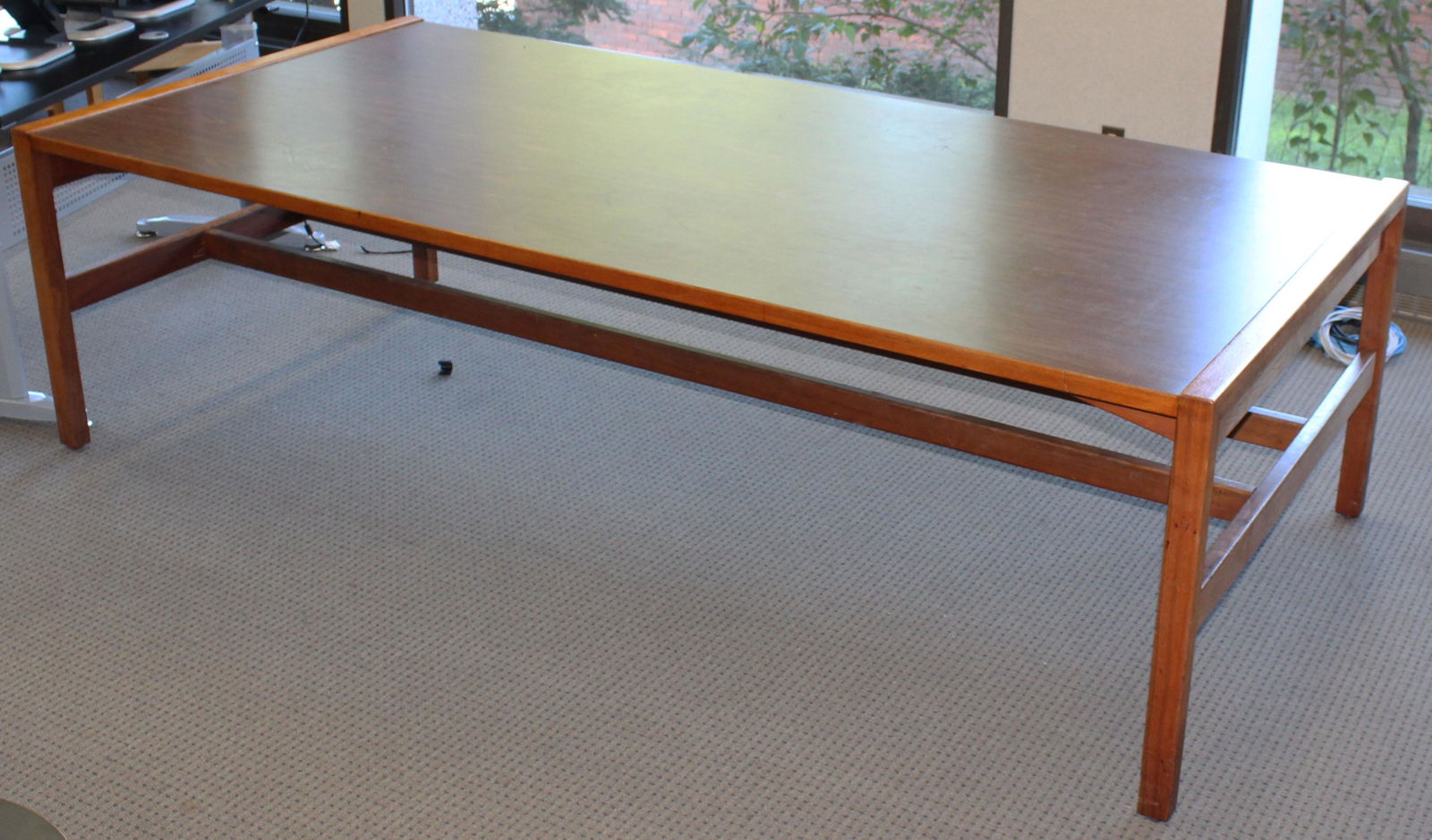Large Jens Risom table: Jens Risom table, solid walnut ends with laminate top, 100 x 48 x 29"