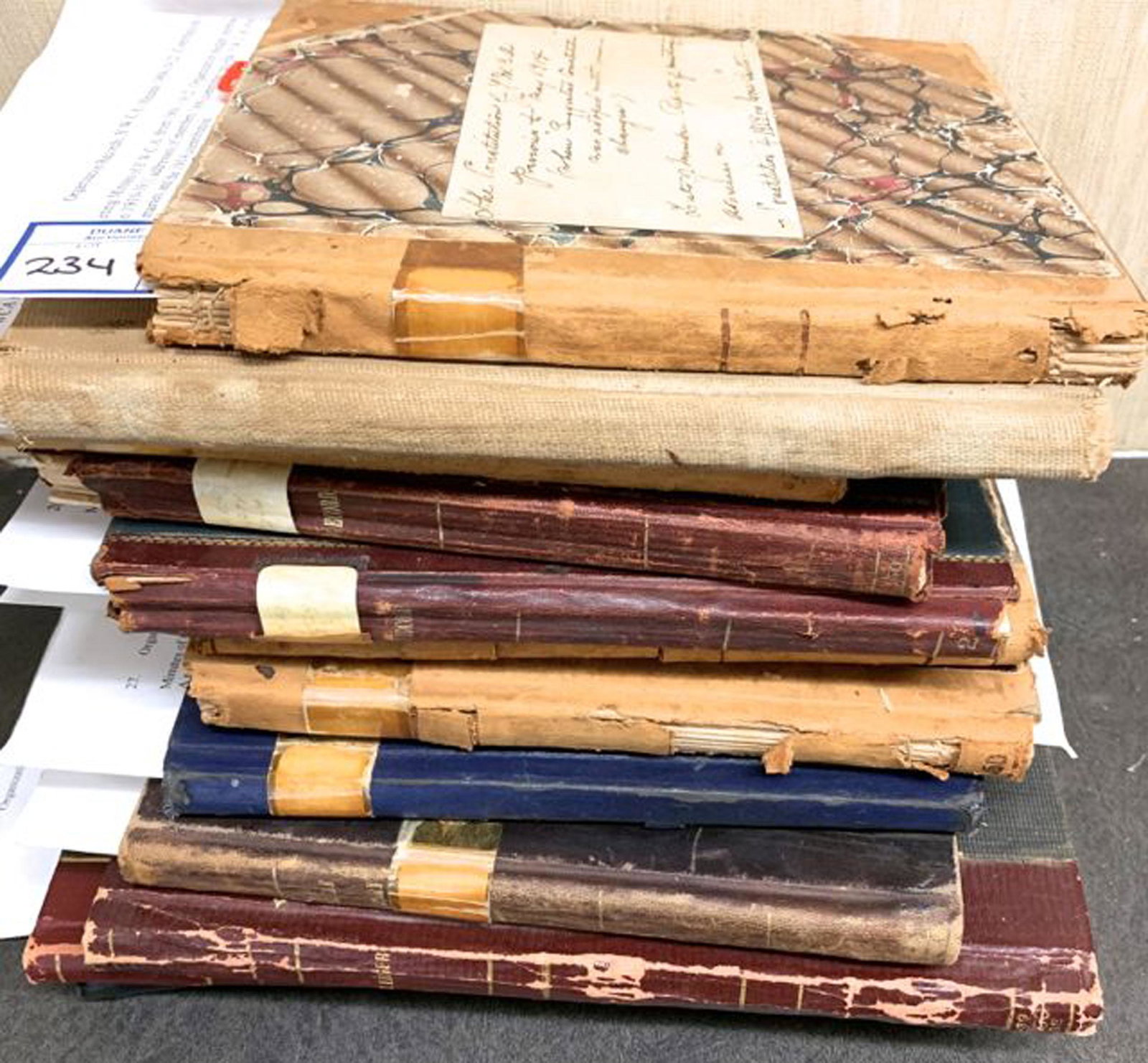 12 Various 19th c to 20th c Journals: A group of 19 various 19th c to 20th c ledgers. Trojan society, Jane's Association, YMCA, Phi Theta Kappa, minutes.