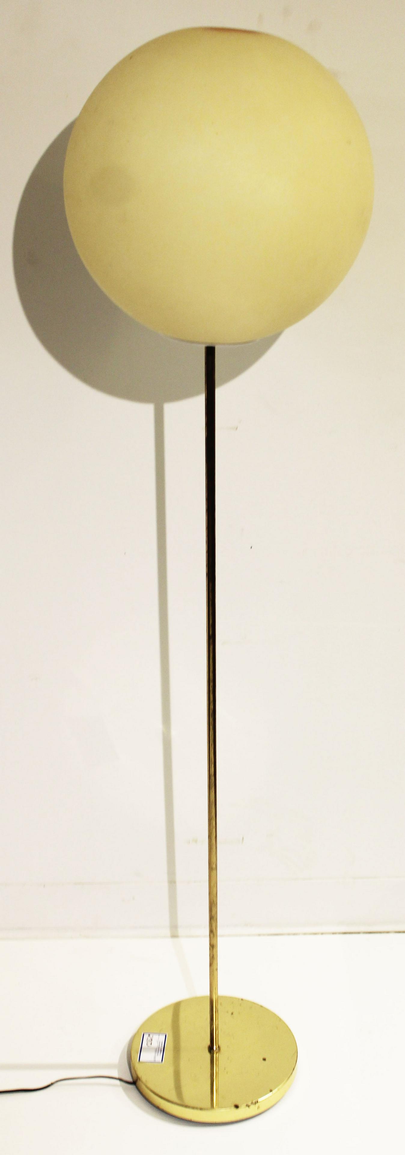 Robert Sonneman modern Globe floor lamp: Robert Sonneman design mid century modern spherical Globe floor lamp with polished brass base -spot of discoloration on top of plastic globe 59" x 13"