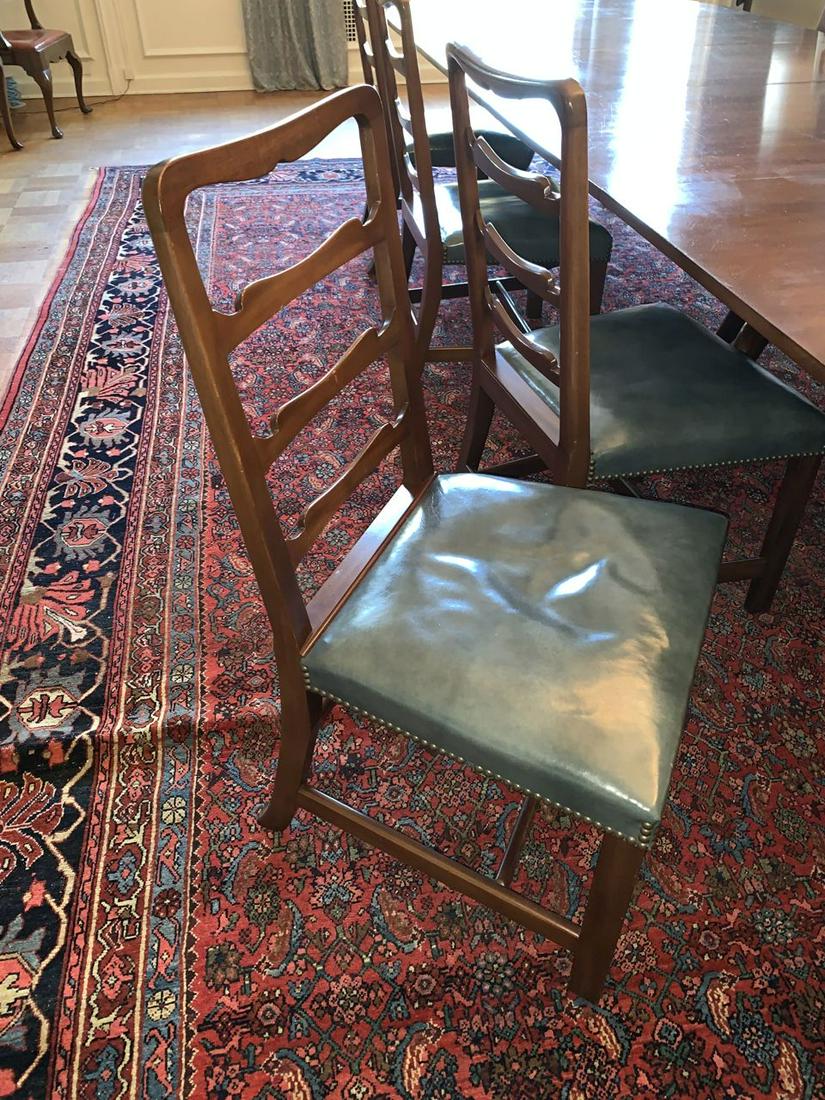 10 Kittinger mahogany ladder back dining chairs: 10 Kittinger Colonial Williamsburg reproduction CW 137 Chippendale style mahogany ladder back dining chairs with brass tacked blue leather seats in excellent original condition 38"x 21" x 20"