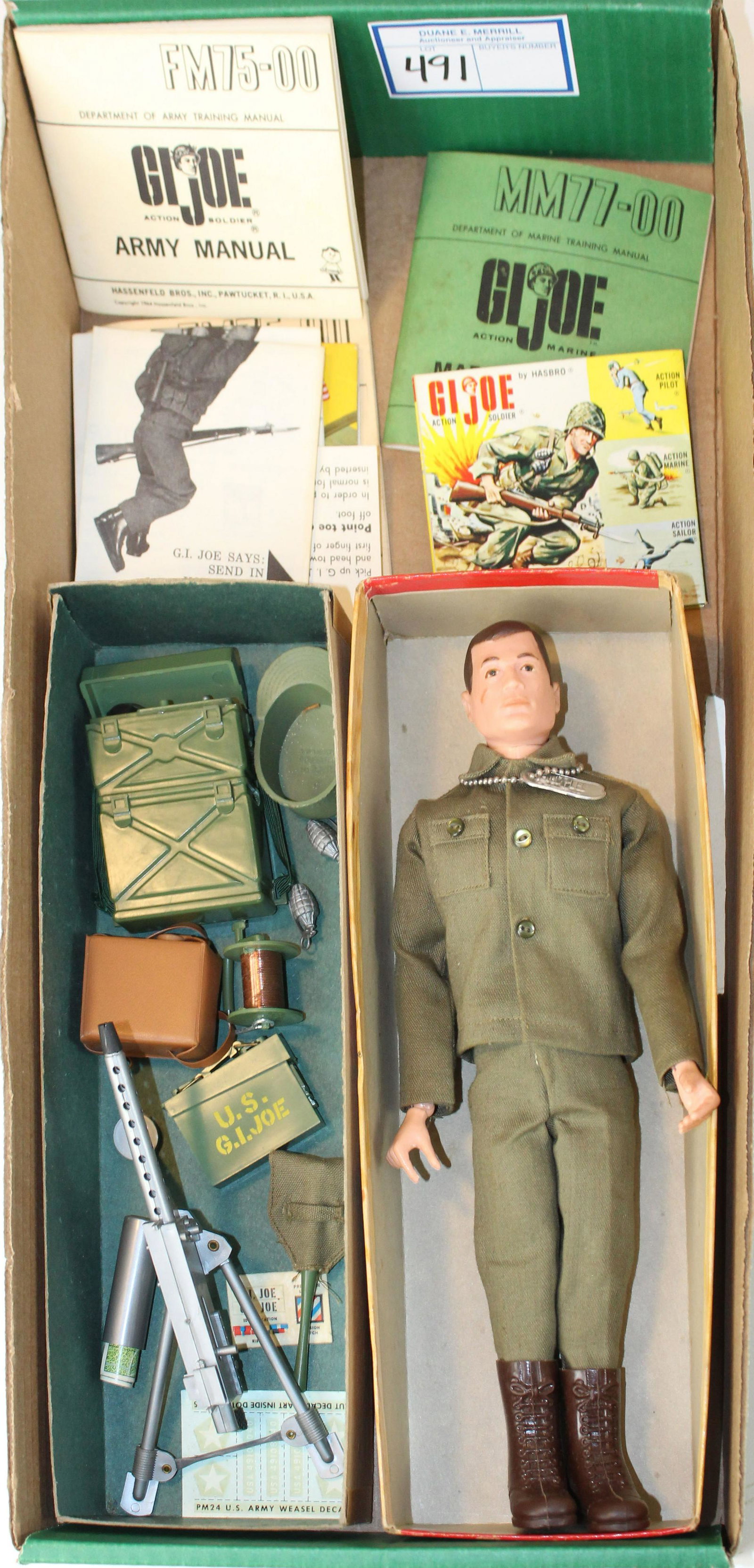1964 Hasbro GI Joe Army MIB mint in box: 1964 Hasbro GI Joe Army clean original model mint in the box, early version with TM (1964- 1965), seems complete, with extra manuals, 11 3/4"