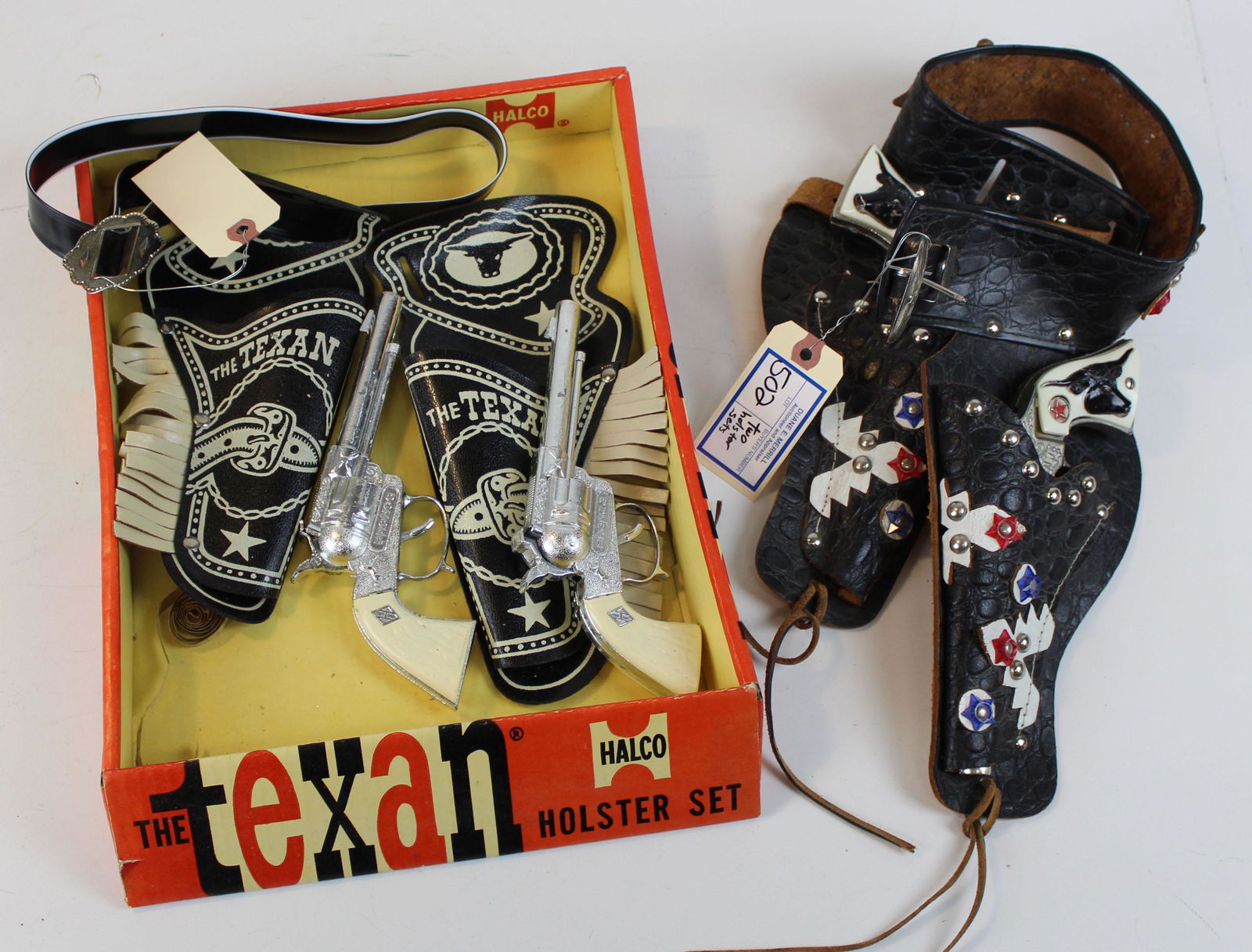 The Texan, Texan Jr toy cap gun holster sets: Halco The Texan, Texan Jr toy cap gun double holster sets