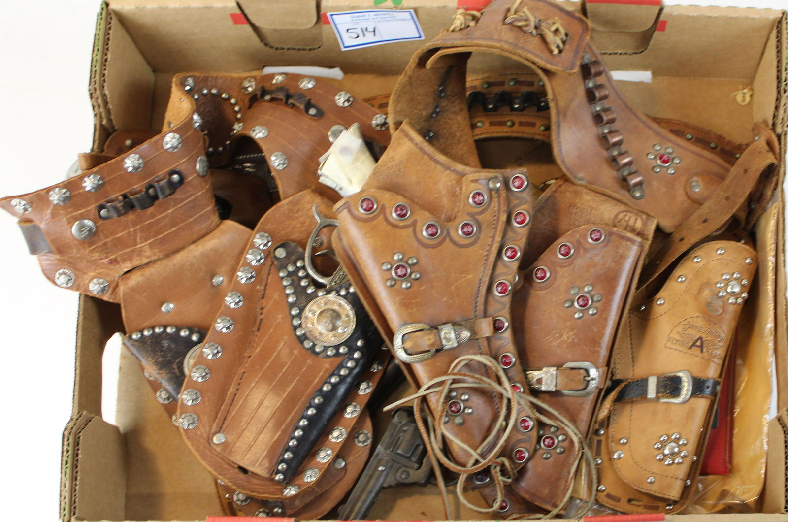 Roy Rogers, Gene Autrey full size holsters & cap guns: Roy Rogers, Gene Autrey full size holsters & cap guns, Hopalong Cassidy neckerchief & pencil box