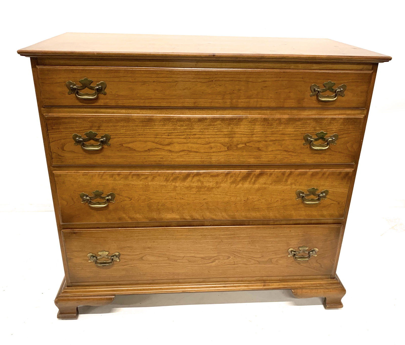 Stickley cherry 4 drawer chest: Signed Stickley cherry Chippendale style 4 drawer chest.