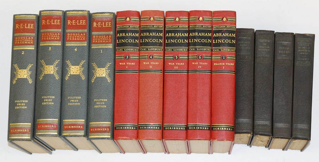 Lincoln, Lee and Roosevelt hardcover book sets: 5 vol. hardcover set of Abraham Lincoln by Carl Sandburg, 1926 Sagamon Edition by Scribner's, 4 vol. hardcover Robert E. Lee by Douglass Southall Freeman 1936 Pulitzer Prize Edition by Scribner's, and