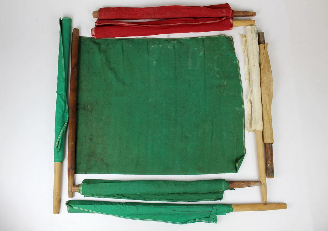early 20th c Railroad signal flags: early 20th c Railroad cloth signal flags (8 pcs), lengths 26" each
