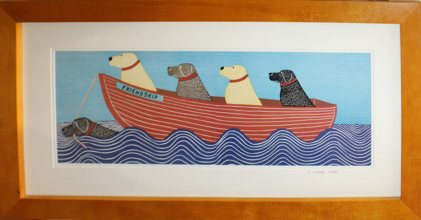 Stephen Huneck (VT 1948-2010) Friendship: Stephen Huneck (Vermont 1948-2010) Friendship - offset lithograph on paper signed lower right dated 2000. 11 x 29"