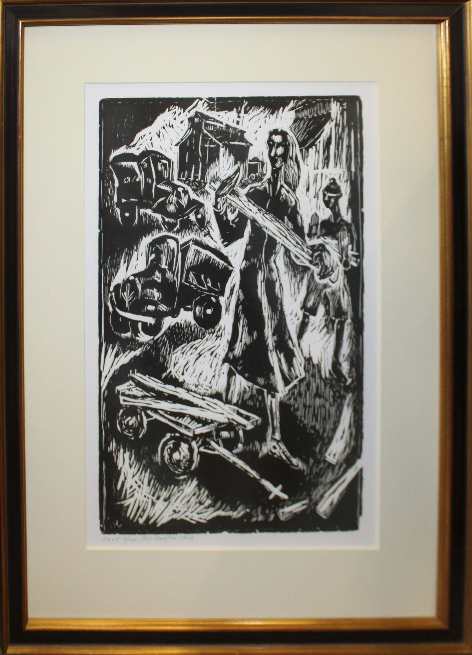 Ronald Slayton (VT 1910-1992) WPA woodblock: Ronald Slayton (Vermont 1910-1992) "Fuel" WPA era woodblock signed lower margin editioned 9/100 dated 1936 block -24 x14"
