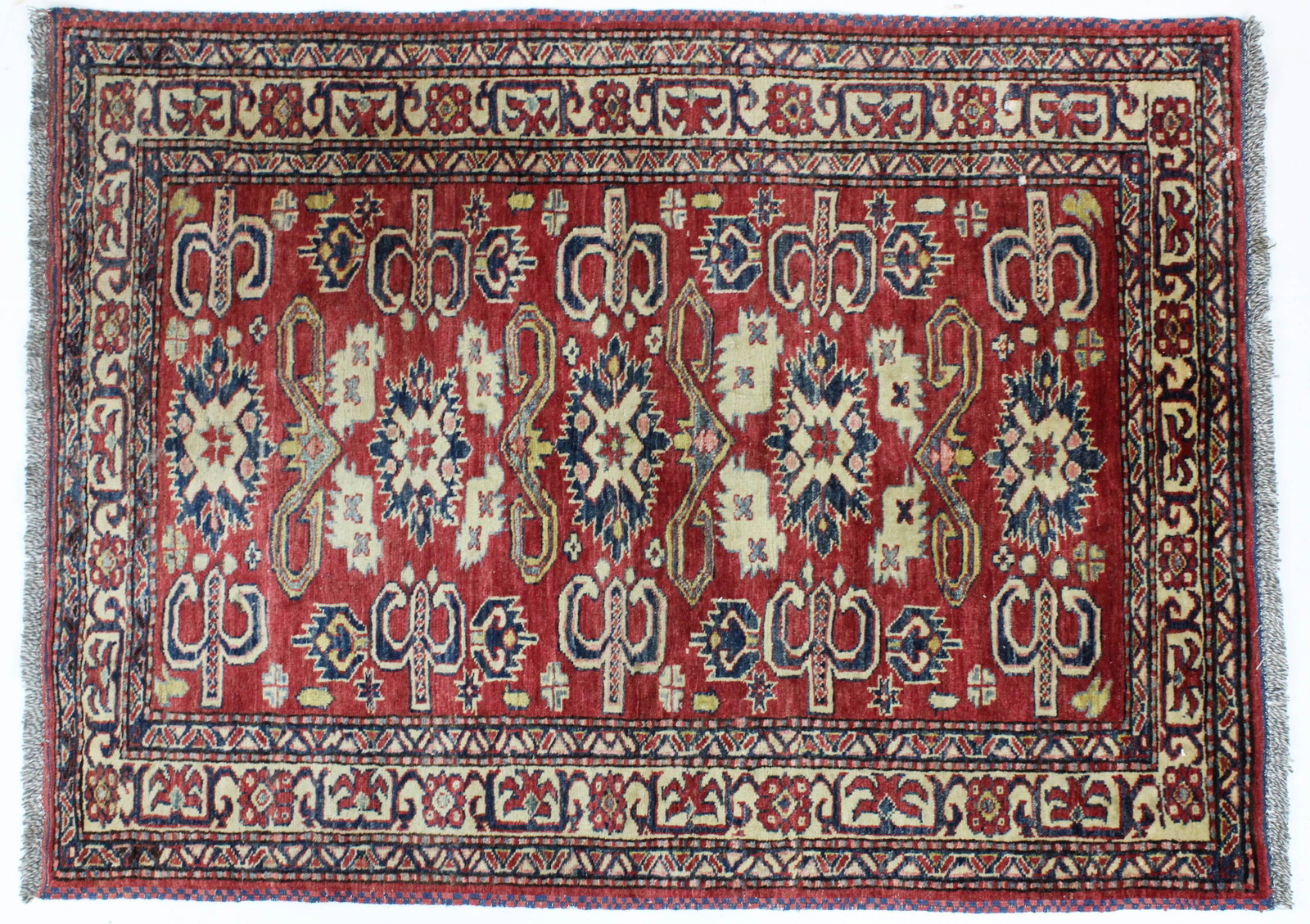 Contemporary Kazak Style Area Rug: Contemporary Kazak style area rug, five medallion, hand woven in Pakistan, all wool, 3' 3" x 4' 4"