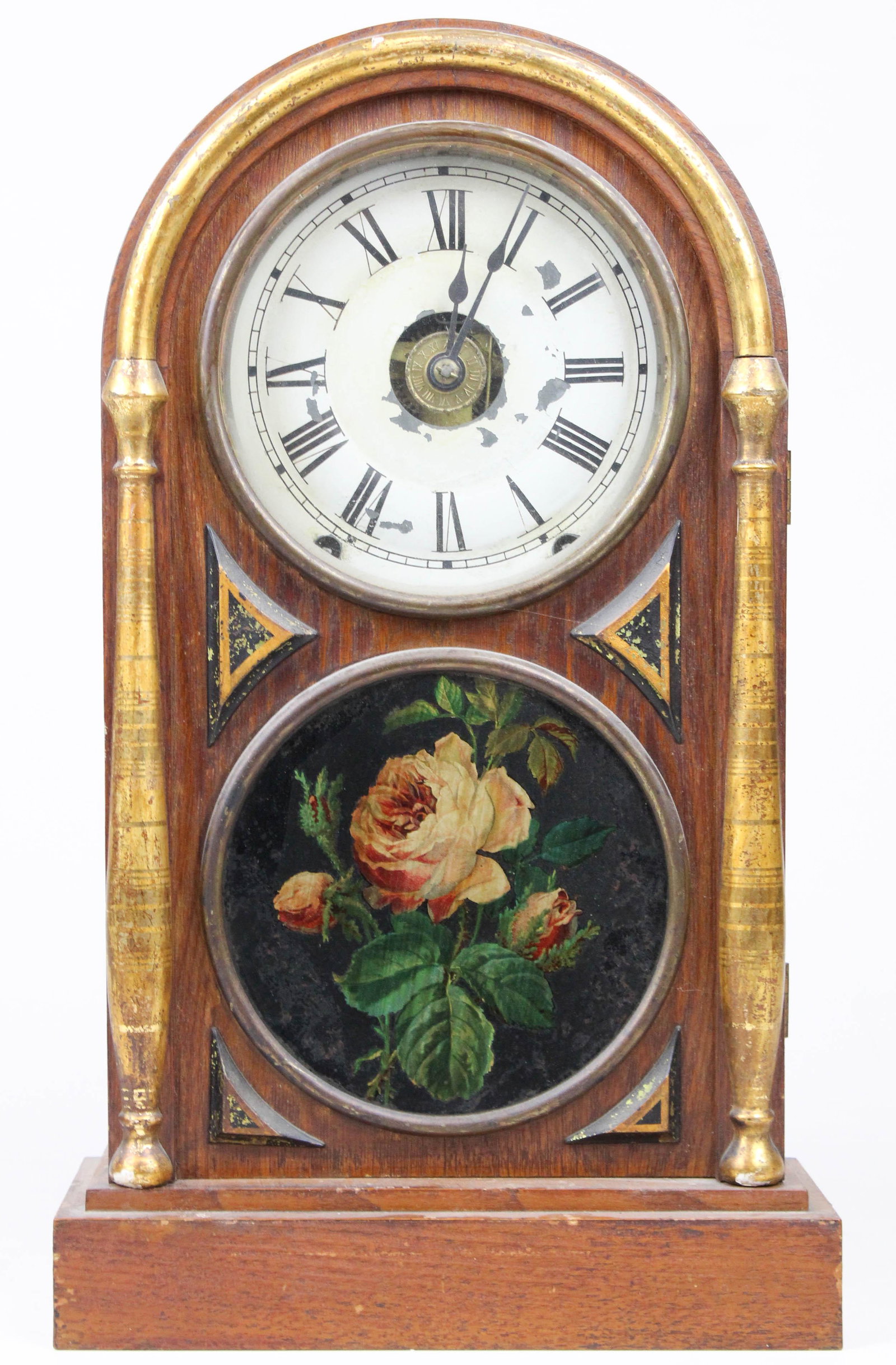 Mid 19th c Seth Thomas Gilt Shelf Clock: Mid 19th c Seth Thomas, Thomaston, CT beehive shelf clock, original paint, finish, lemon gilt decoration, ht 17 1/4"