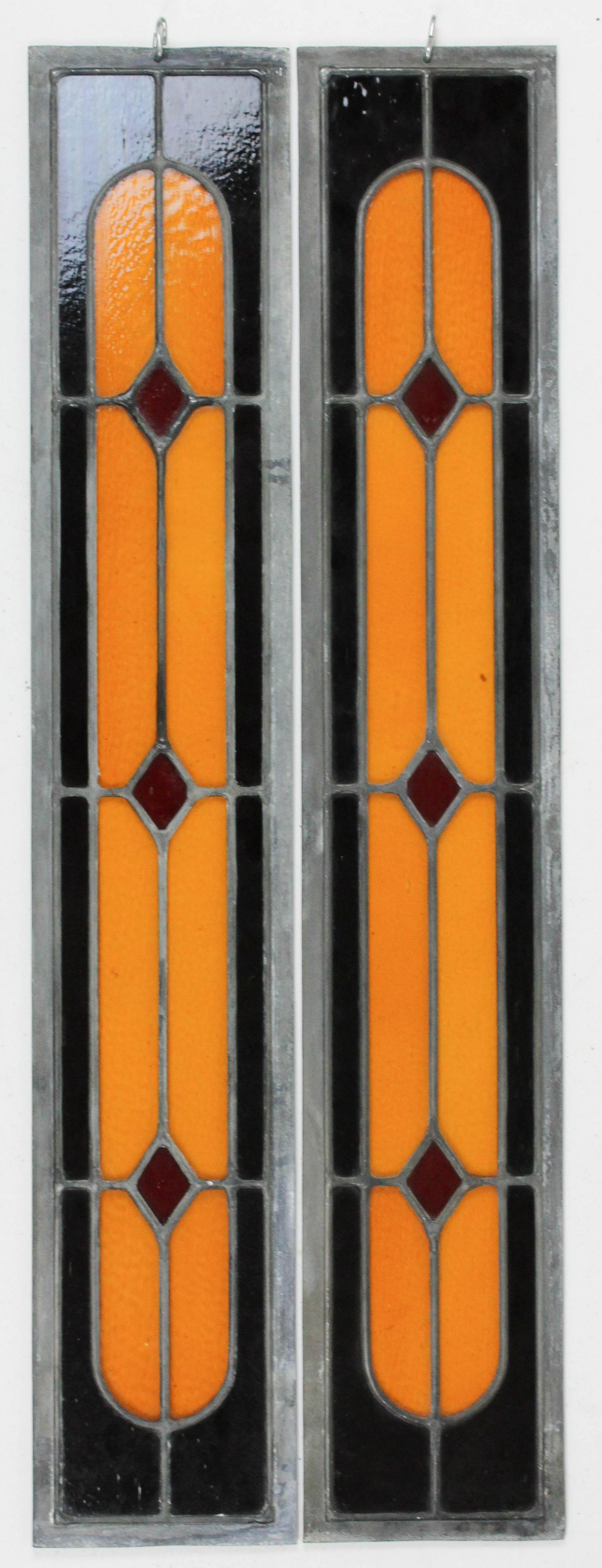 Pr of Leaded Glass Window Panels: pair of leaded glass window panels, 37" x 6 1/2"