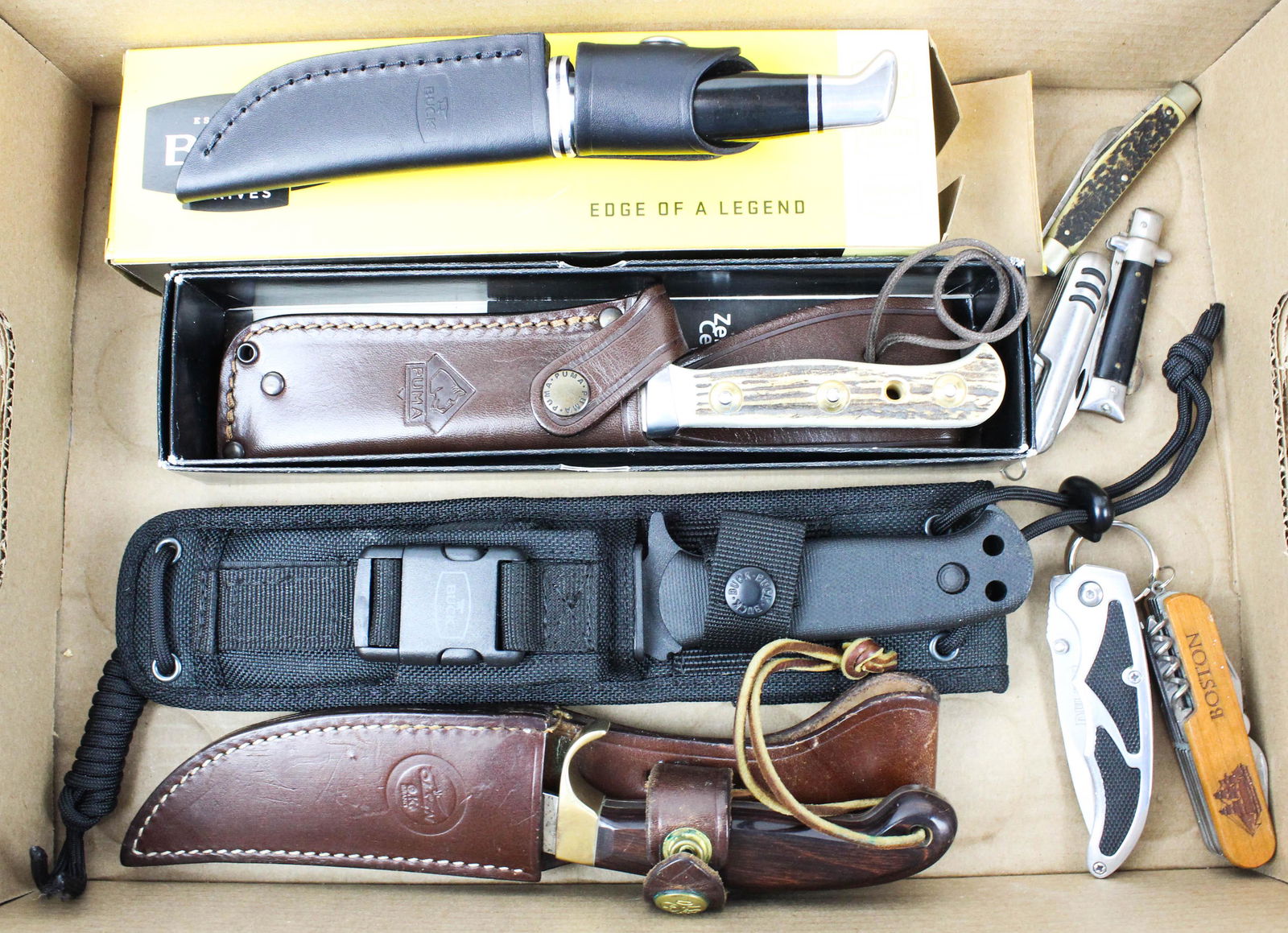 Olsen, Buck Sheath Knives, Folding Knives: Olsen skinner (overall length 9"), Buck sheath knives, folding knives, overall lengths to 10"