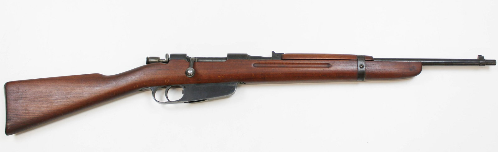 Italian Carcano Mod. 1938 Rifle in 7.35 x 51mm: Italian Carcano Model 1938 rifle in 7.35x51mm, 20.25mm barrel, 39.75" overall, serial number "X2408". Bears a Terni arsenal crest at the top of the barrel, dated 1939. Front barrel band/bayonet lug mi