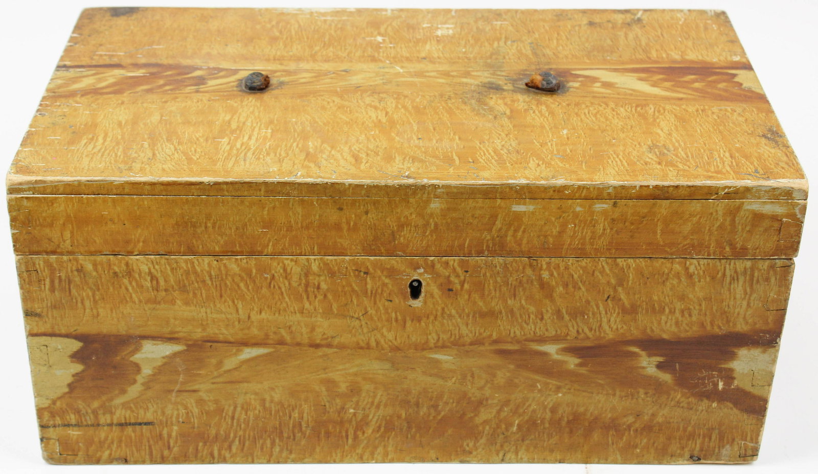 19th c grain paint decorated lock box: 19th c New England grain paint decorated lift top box. 18" x 10" x 8"