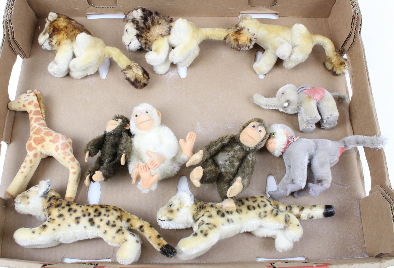 11 Steiff Exotic Animals: 11 Steiff exotic animals, including Coco the Baboon, lengths 4" to 8 1/2"