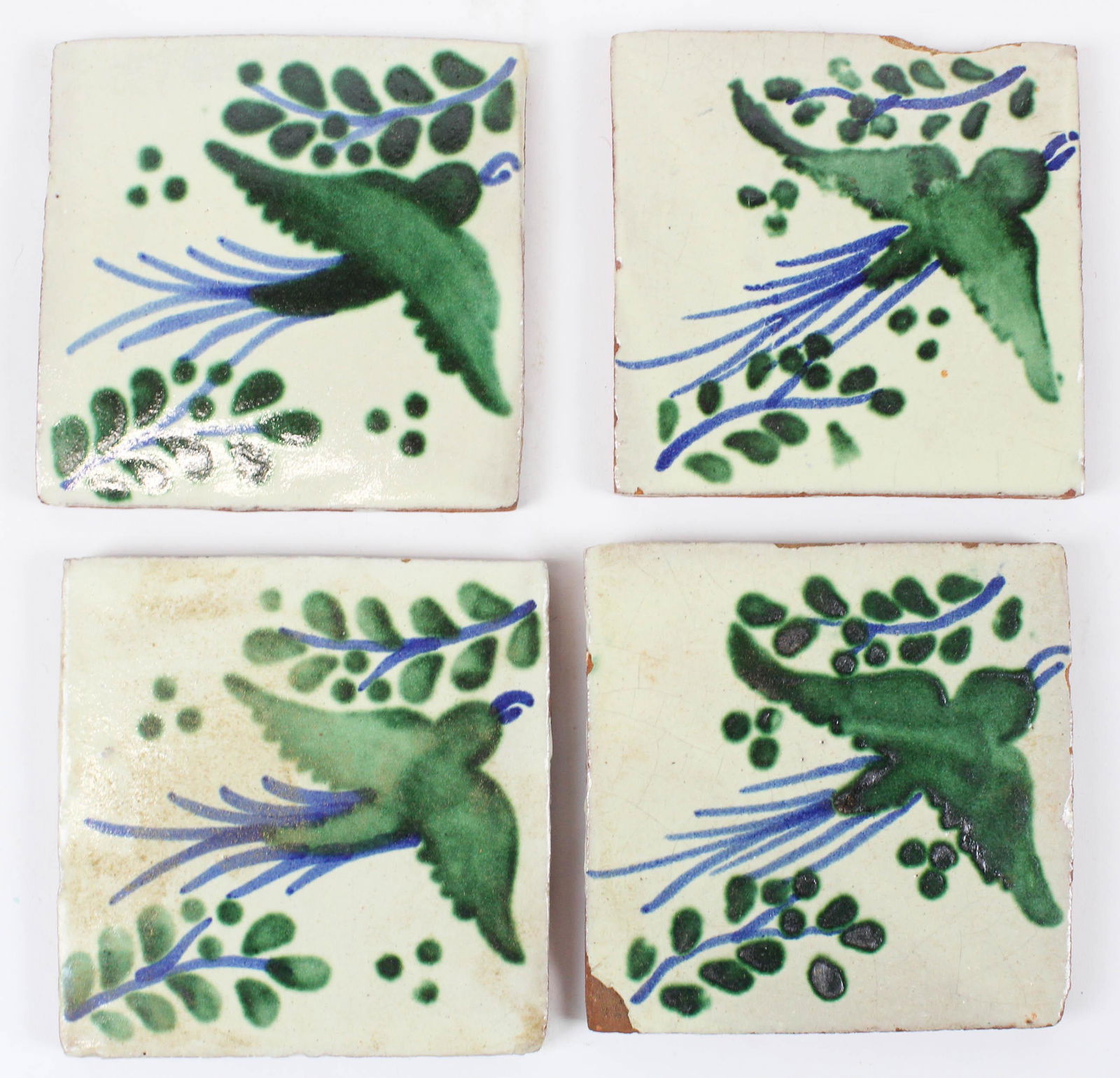 Mexican Glazed Ceramic Fireplace Tiles: Mexican glazed ceramic fireplace tiles (24 pcs), each 4" x 4"