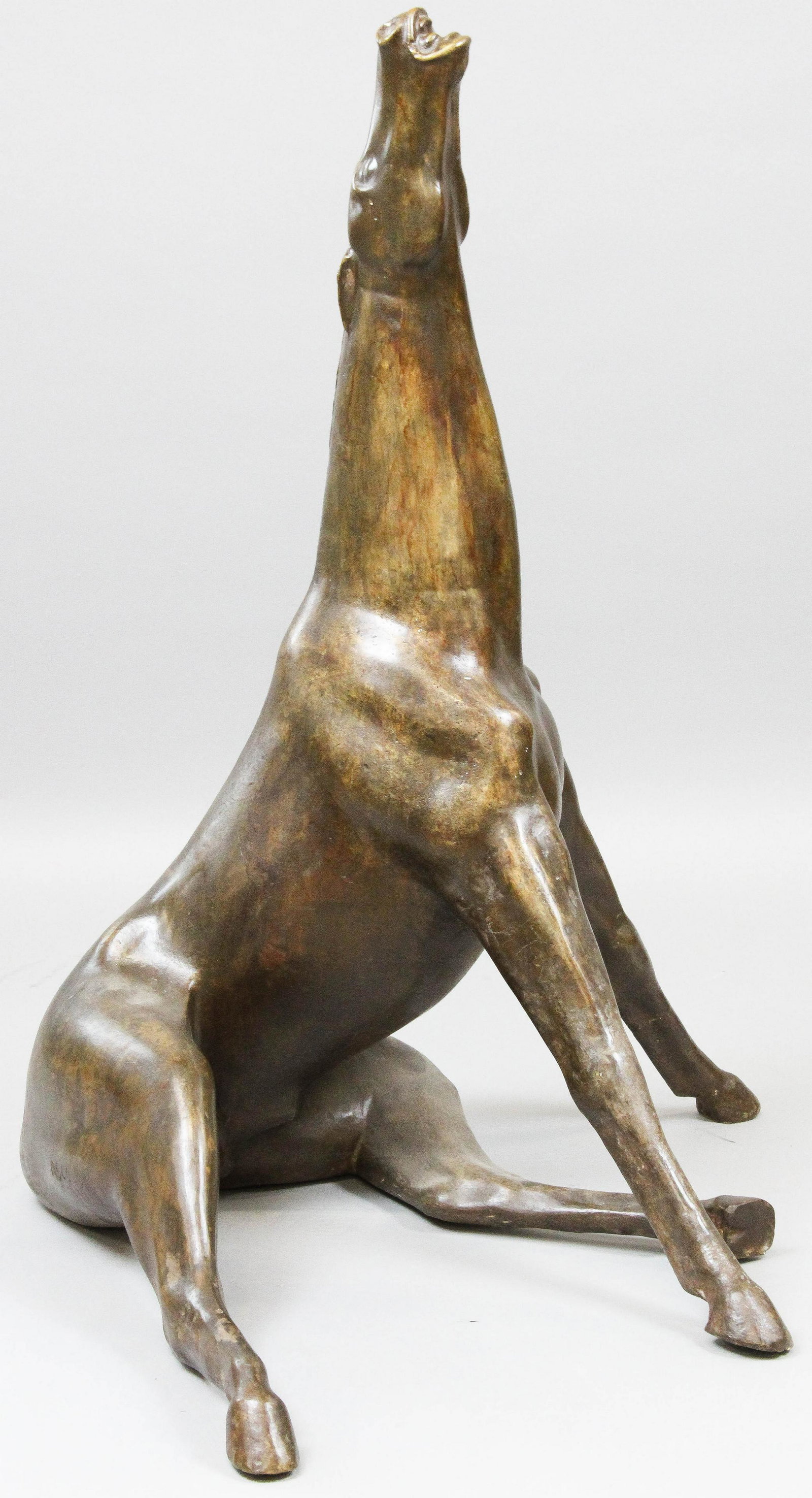 Franco Asco Bronze Sculpture of a Horse: Franco Asco (Italian 1903- 1970) bronze sculpture of a seated bronze horse/ foal, signed ASCO, ht 38 3/4"