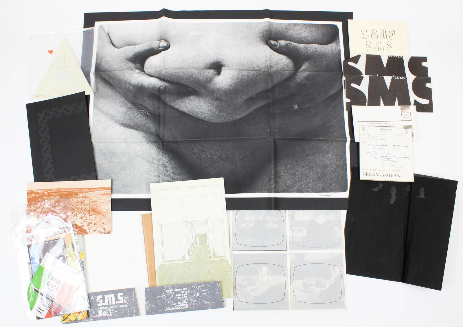 Feb. 1968 S.M.S. Letter Edged in Black #1: February 1968 William Nelson Copley / The Letter Edged In Black Press S.M.S. No.1, compilation of mixed media by various artists