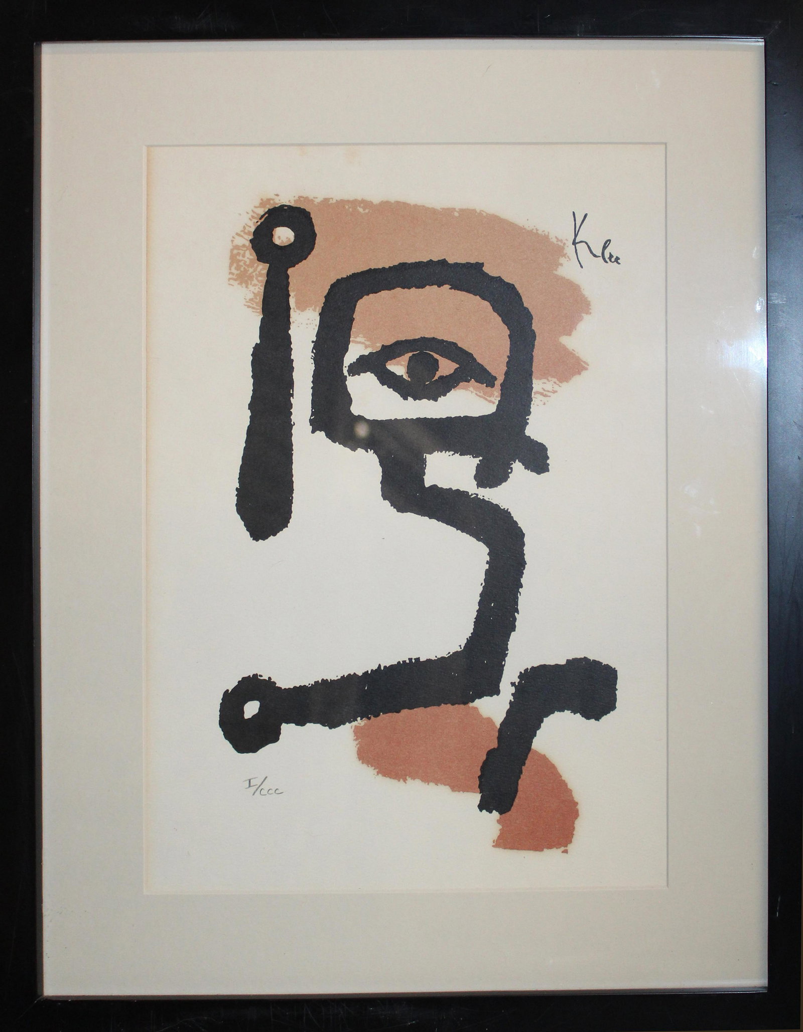 Paul Klee ( SW 1879-1940): Paul Klee (Swiss 1879-1940) One Eyed Scholar -lithograph on paper signed in plate 15 x 12" editioned I/CCC retaining old tag from original sale.