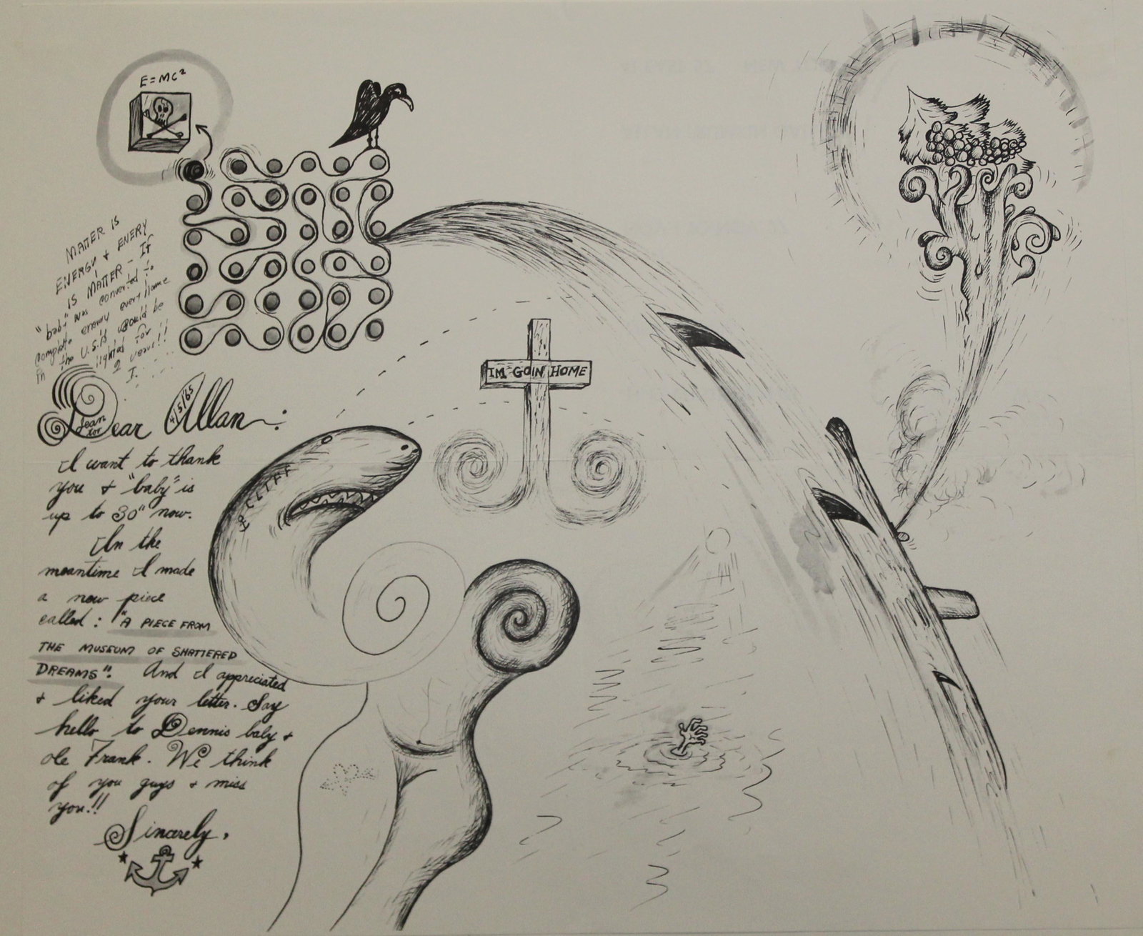 Horace Clifford Westerman (AM 1922-1981): Horace Clifford HC Westerman (American 1922-1981) Dear Allen lithograph on paper laid on foamcore, existing creases 17 x 14" EX Barnett Malbin Collection / Lydia and Harry Lewis Winston Collection.