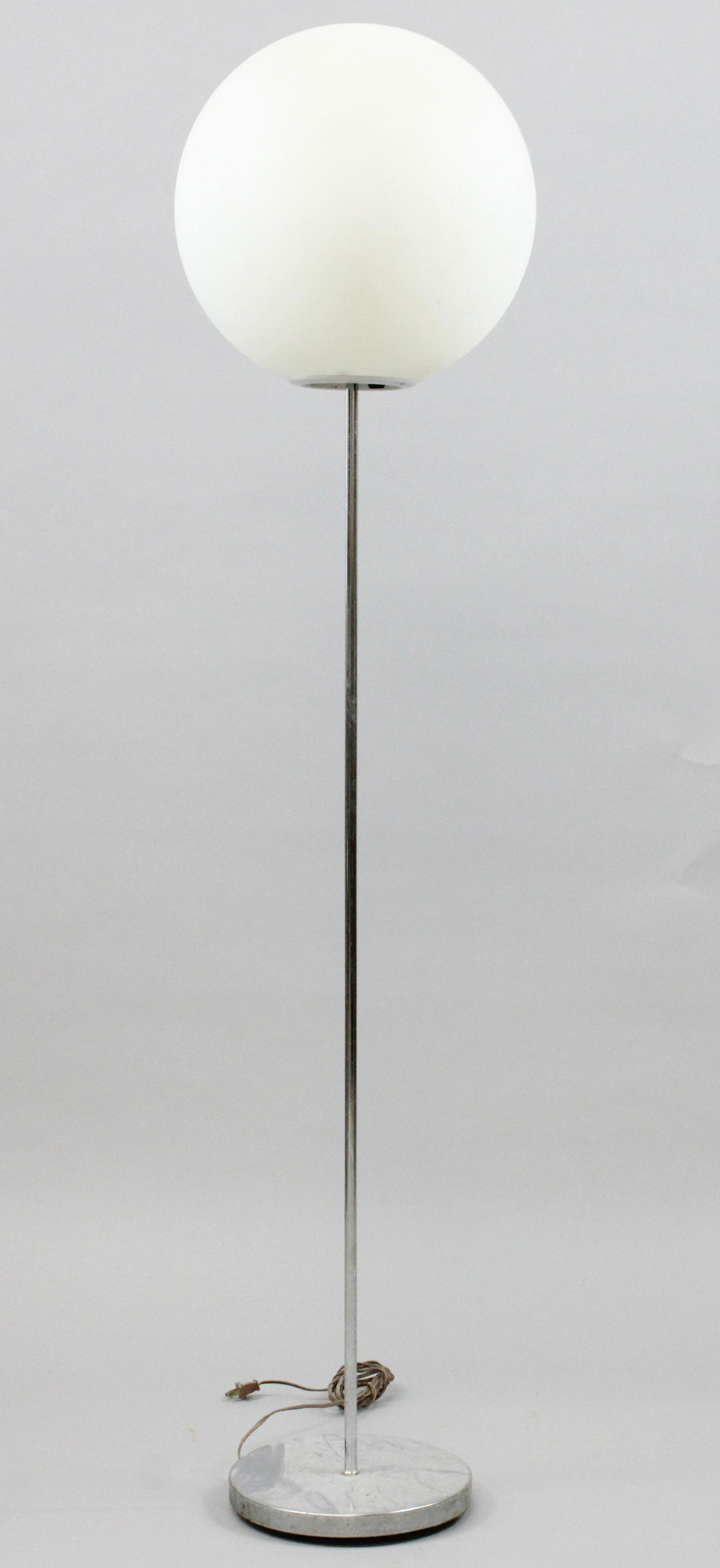 Mid Century Sonneman Chrome Floor Lamp: Mid 20th c Modern Robert Sonneman Orb chrome floor lamp, plastic globe, ht 59"