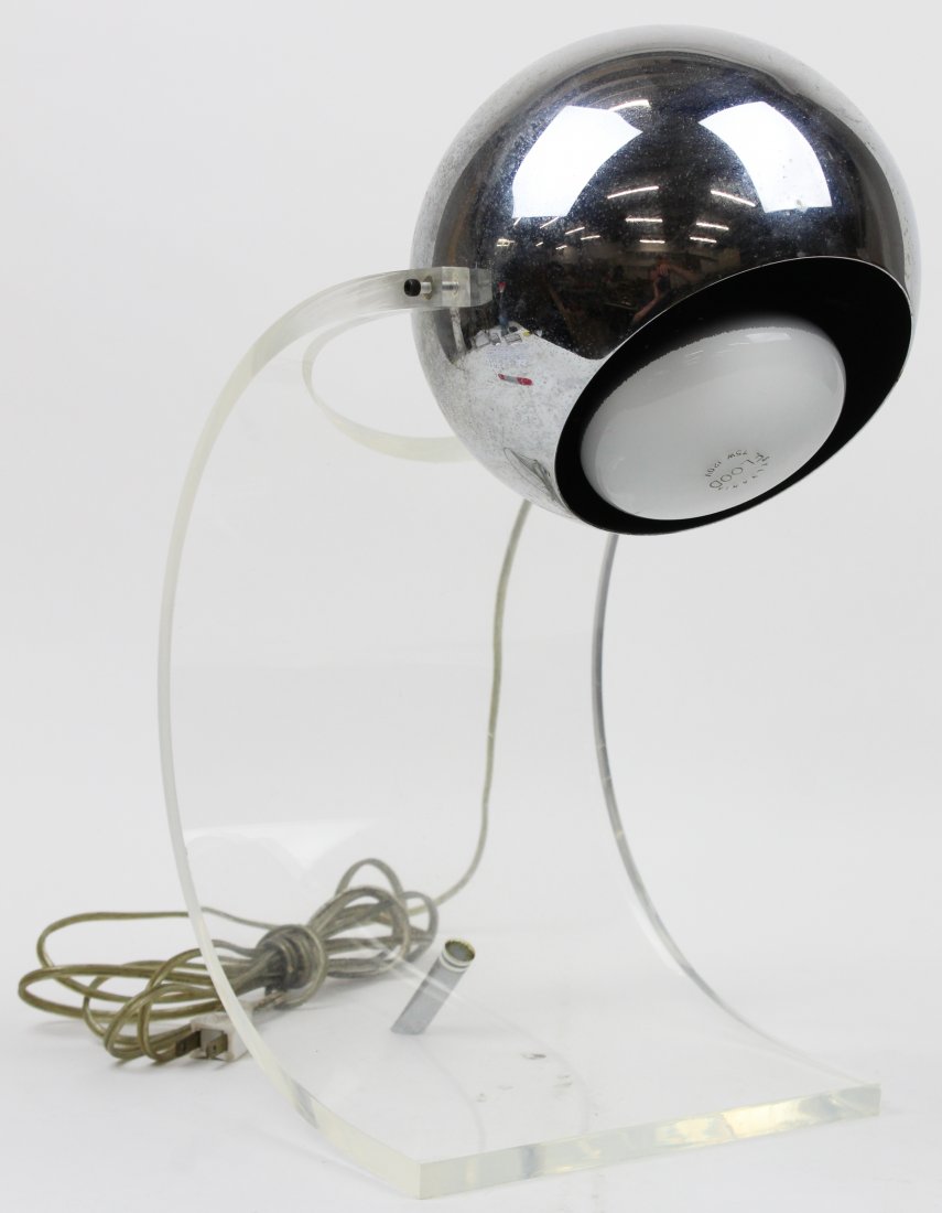 Mid Century Sonneman Chrome Desk Lamp: Mid 20th c Modern Robert Sonneman Orb chrome & Lucite desk lamp, ht with shade 48"