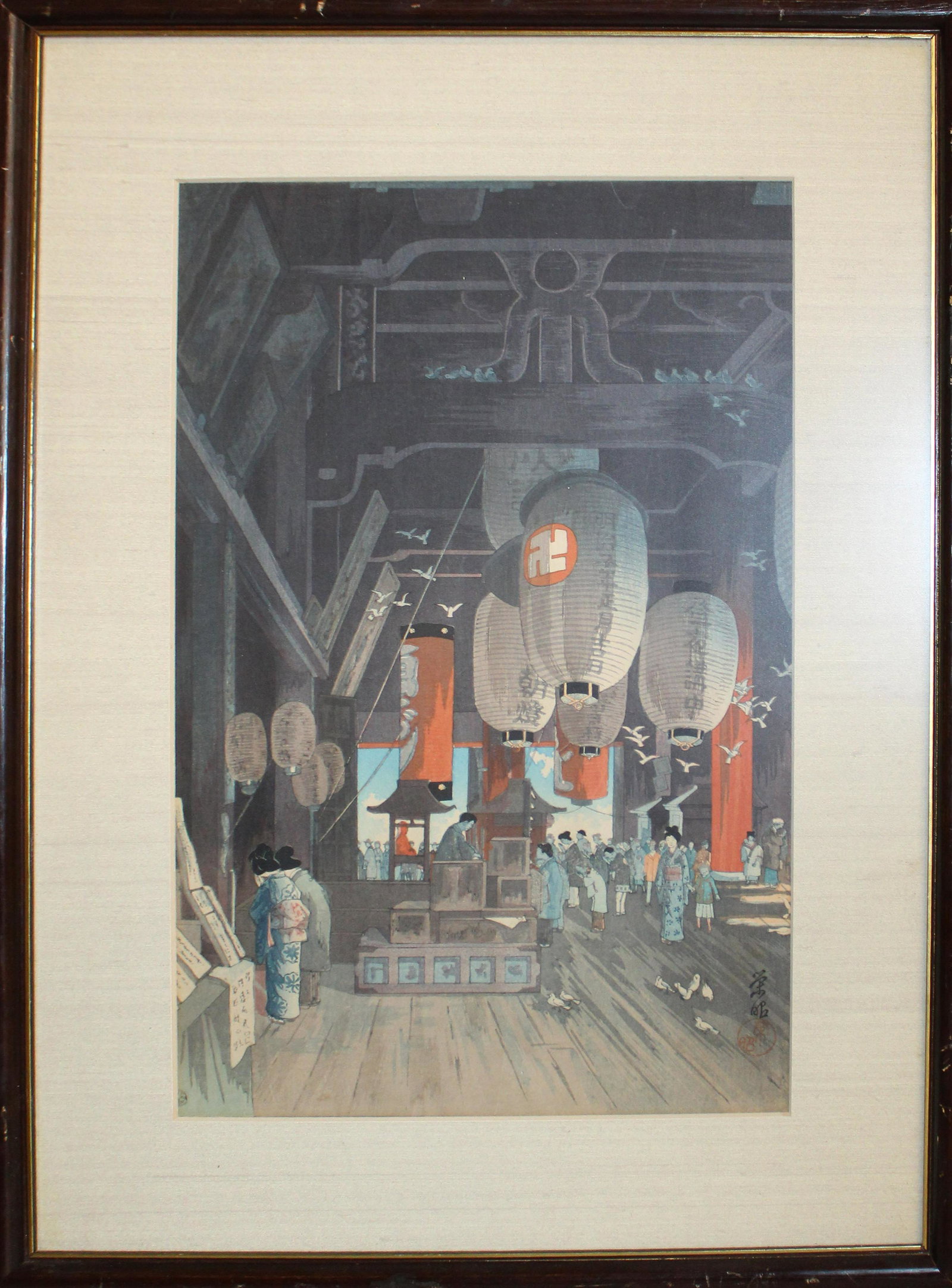 Japanese Meiji Period Woodblock of a Shrine: Japanese Meiji Period woodblock of a shrine signed in lower corner. 14 x 9"